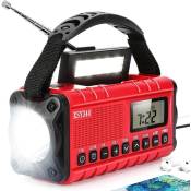 Csparkv - Radio Dab/FM Portable(rouge), Radio Solaire 5000mAh, Radio Solaire Chargeur usb avec Alarme sos d'urgence, Lampe de Poche et Lampe de