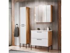 Ensemble meuble vasque + armoire miroir + grande armoire - 80 cm - madera white