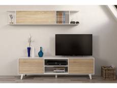 Ensemble tv coloris blanc brillant et chêne canadien - dim : 51 x 41 x 180 cm -pegane-