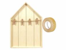 Etagère maison bois avec pinces à linge 19 x 28 cm + masking tape doré à paillettes 5 m #KITS