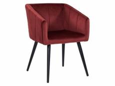 Fauteuil lounge chaise salle à manger en tissu velours bordeaux avec pieds en métal noir fal09045
