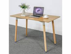 Hombuy® ensemble de table à manger rectangulaire couleur bois et 4 chaises confortables grises en simili cuir pour salle à manger