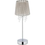 Lampe de table cristal, Abat-jour en organza, pied rond, veilleuse, HxD 41 x 14,5 cm, gris/argenté - Relaxdays