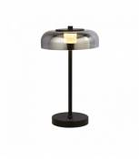 Lampe de table led frisbee 1 ampoule, noir mat avec verre fumé