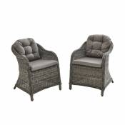 Lot de 2 fauteuils en résine tressée arrondie - Lecco - Coussins . chaises. structure aluminium Gris / Beige - Gris