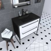 Meuble de salle de bain 80x50 cm Noir mat - 2 tiroirs
