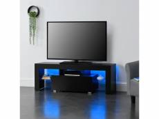Meuble tv avec éclairage led multicolore banc support design avec étagères de verre et tiroir panneaux de particules mélaminés 130 x 35 x 45 cm noir [