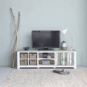 Meuble tv en bois recyclé massif 180 cm - Blanc