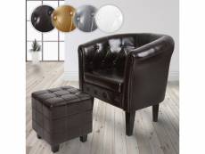 Miadomodo® fauteuil chesterfield avec repose-pied - en simili cuir, avec éléments décoratifs touffetés, marron - chaise, cabriolet, tabouret pouf, meu