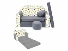 Nino canapé convertible lit pour enfant avec pouf et coussin oeko-tex symboles jaune gris
