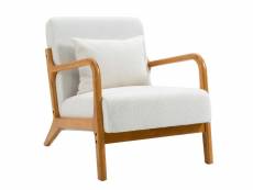 Nordlys - fauteuil de salon scandinave avec structure bois et tissu hevea blanc