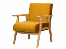 Nordlys - fauteuil de salon scandinave avec structure bois velours jaune