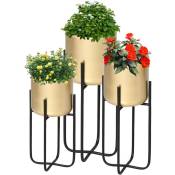 Outsunny - Supports de pots de fleurs design - supports à plantes - lot de 3 avec pots de fleurs - métal époxy noir doré - Doré
