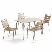 Oviala - Ensemble table de jardin et 4 fauteuils en métal taupe - Palavas - Taupe