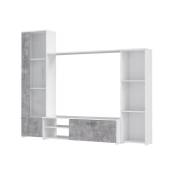 PILVI Meuble TV - Blanc mat et beton gris clair - L 220,4 x P41,3 x H177,5 cm - Multicolore