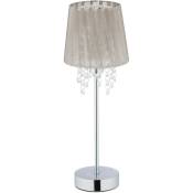 Relaxdays - Lampe de table cristal, Abat-jour en organza, pied rond, veilleuse, HxD 41 x 14,5 cm, gris/argenté