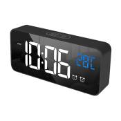 Réveil numérique noir, horloge numérique réveil LED, température moyenne de l'aube numérique/sieste/2 réveils/12/24 heures/port de chargement USB/13