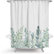 Rideau de douche en textile avec motif feuilles vertes et fleurs - Avec effet anti-moisissure - Lavable 120 x 180 cm