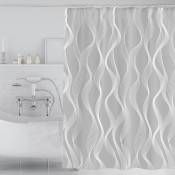 Rideau de douche gris à motifs géométriques - 180x180cm, Rideau de douche en polyester lavable en machine avec 12 crochets, Rideaux de salle de bain