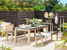 Set de jardin table et 2 bancs gris en fibre-ciment et bois ostuni 262956