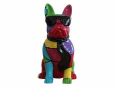 Statue chien bulldog assis noir et multicolore h37 cm - karl 01