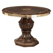 Table à manger ronde extensible bois vernis laqué brillant marron et doré Vinza 110 à 160cm