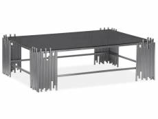 Table basse design falbala verre noir et métal argent