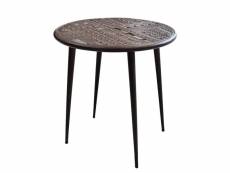 Table basse en bois de manguier / métal coloris noyer foncé - diamètre 55 x hauteur 55 cm