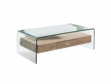 Table basse en verre trempé avec caisson tiroir décor chêne - ice 67087334