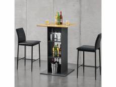 Table de bar bistrot avec 3 étagères de rangement panneaux de copeaux revêtus de mélamine 70 x 70 x 110 cm gris foncé bois [en.casa]