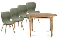 Table ronde extensible pieds tournés D115 + 4 chaises tissu