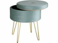 Tabouret siège pouf avec coffre de rangement table basse aspect velours turquoise helloshop26 08_0000306