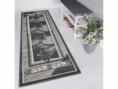 Tapiso dream tapis passage feuilles gris noir 70 x