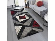 Tapiso dream tapis passage géométrique gris noir rouge 70 x 300 cm K855A BLACK 0,70-3,00 CHEAP PP CRM