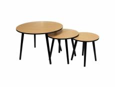 Trio de tables gigogne en métal et bois - noir