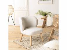 Albane - fauteuil en tissu bouclette blanc pieds en bois