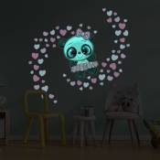 Ambiance-sticker - Sticker phosphorescent lumineux - panda ballerine et 70 cœurs - Autocollant mural plafond enfant fluorescent - 30x30cm