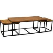 Aubry Gaspard - Tables basses modulables en bois recyclé et métal loft (Lot de 3) - Naturel