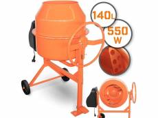 Bétonnière électrique capacité 140 litres 550 watts avec roues en acier bétonnière portable pour ciment béton mortier plâtre chape orange et noir hell
