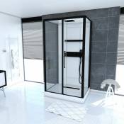 Cabine de douche rectangle 90x115x217cm extra blanc - profilés laqué noir mat - ghost rectangle