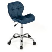 Chaise de bureau robine velours bleu à roulettes - Bleu marine