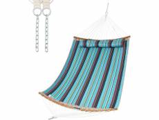 Costway hamac d'extérieur avec oreiller détachable, barre 135cm de répartition en bambou incurvée,hamac portable pour le patio, la cour, la plage et l