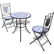 Design In - Ensemble Table + 2 chaises de bistro - Table à manger avec Chaises Carreaux céramiques Bleu et blanc BV984213