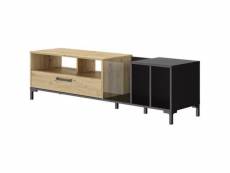 Diagone meuble tv vinyles - décor chene et noir - made in france - l 198 x h 51 x p 45 cm - pyla 1E17056