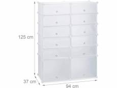 Étagère armoire meuble de rangement à chaussures en plastique 12 compartiments 125 cm blanc helloshop26 13_0001638_3
