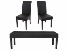 Garniture de salle à manger m37 ~ banc + 2x chaise, similicuir ~ 120x43x49 cm noir, pieds foncés