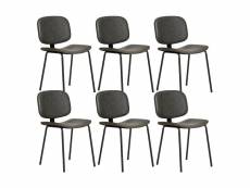 Gary - lot de 6 chaises en simili cuir gris anthracite piétement métal noir