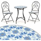GOPLUS 3 Pcs Set de Salon de Jardin Mosaïque avec 2 Chaises Pliantes et 1 Table Rond, Ensemble de Table et Chaises Design Vinage Style Lisbonne,