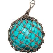 Grande bouée en verre avec corde en nylon - Bleu turquoise