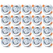 Hengda 20x Spots LED encastrables orientables. Spot encastrable 3W. Spots Encastrés.Plafonnier spot spot encastrable- Blanc Froid - Argent